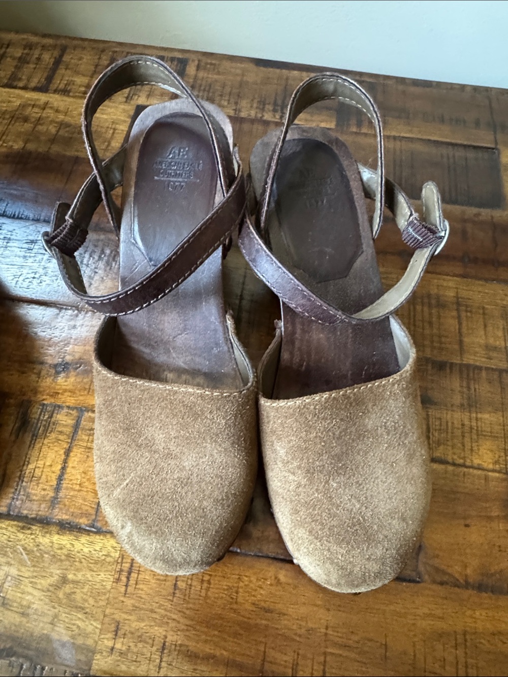 American Eagle Outfitters Tan Suede Slingback Clogs